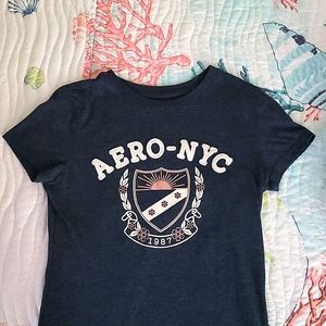 The brand is Aeropostale and it's a grayish blue and it's a size small